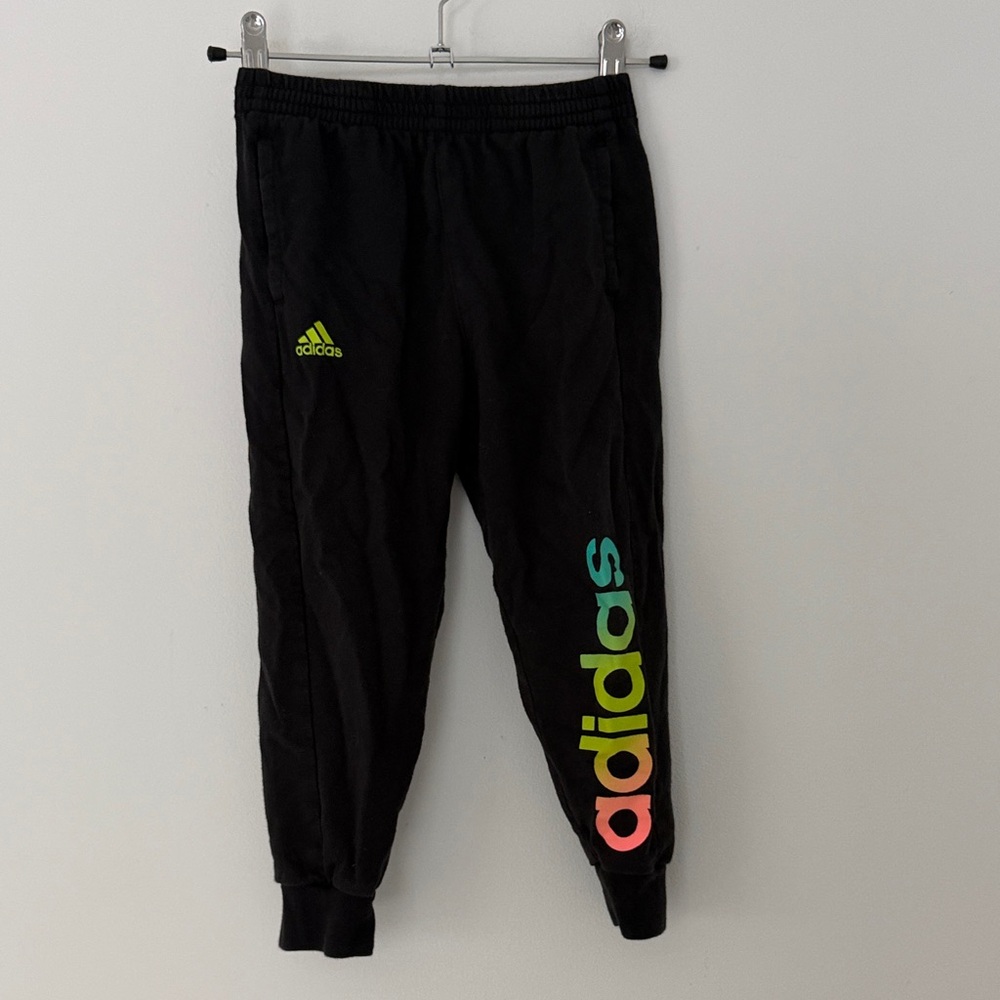 Adidas Kids Black Joggers with Neon Logo Size 5 Years